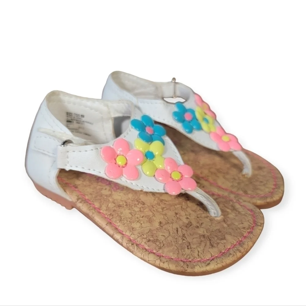 Carter's Kids Daisy 2 White Sandals with Neon Flowers Toddler Size 5